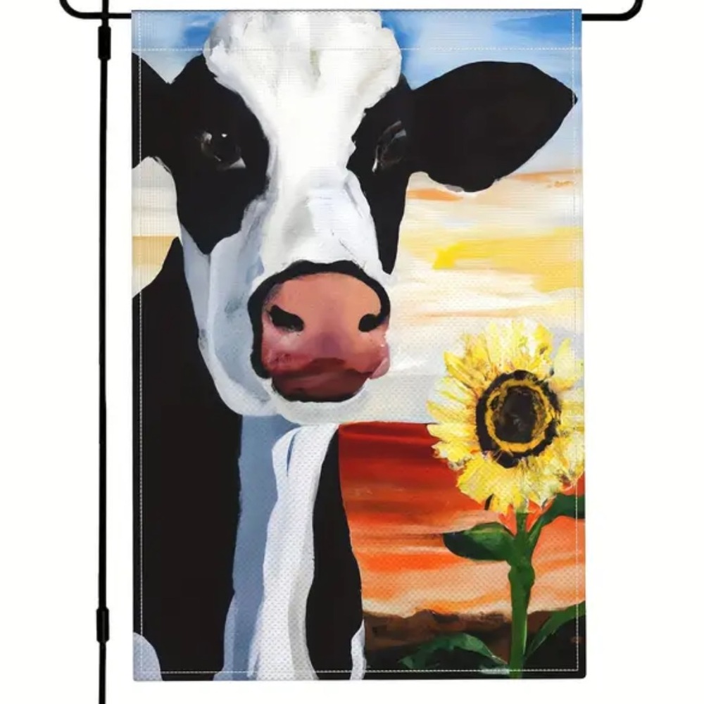 NIP Cow and Sunflower Burlap Double Sided Garden Flag